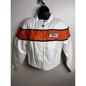 HARLEY DAVIDSON Racing Motor Cycles Cream Nylon Biker Jacket Coat Women's Sz S